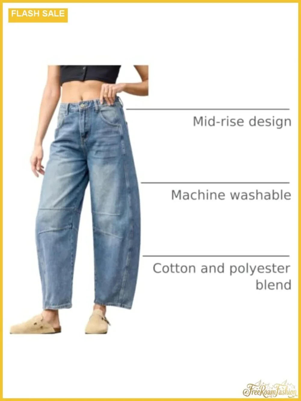 Women's Wide Leg Barrel Jeans Mid Rise Y2K Baggy Denim Ankle Pants